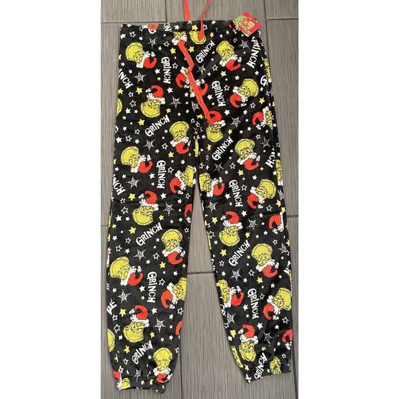 Dr. Seuss Grinch Black Plush Pajama Bottoms Size Small NWT Christmas Holiday - Picture 1 of 5